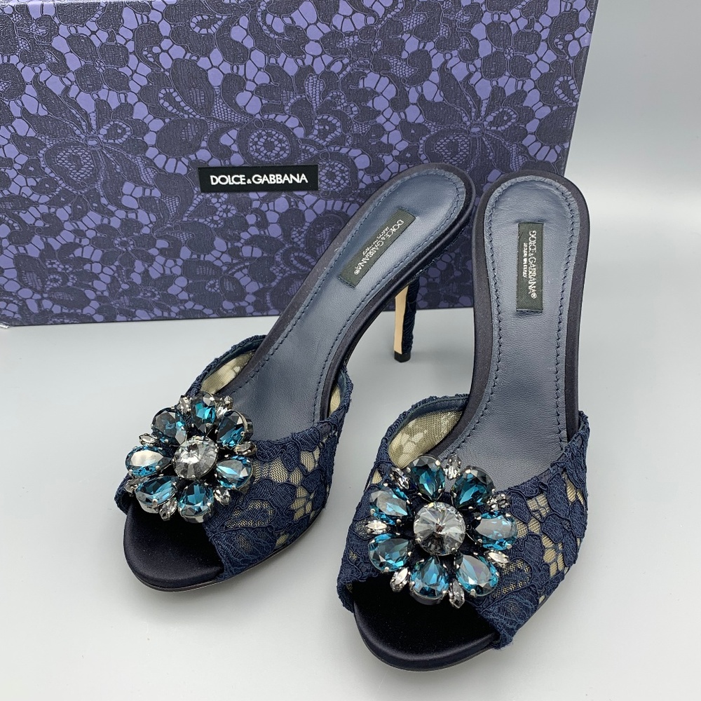⚡️SOLD! NIB DOLCE & GABBANA Blue Lace Crystal Pumps Heels - Picture 3 of 8